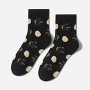 Tropical Fruit Pattern Personality Trend Tube Ladies Cotton Socks(Black lemon)