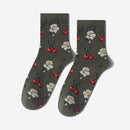 Tropical Fruit Pattern Personality Trend Tube Ladies Cotton Socks(Dark green cherry)
