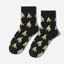 Tropical Fruit Pattern Personality Trend Tube Ladies Cotton Socks(Black bananas)