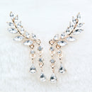 Women Crystal Leaf Fringed Earrings Gold