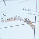 Women Crystal Leaf Fringed Earrings Gold