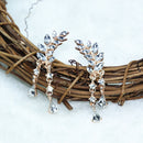 Women Crystal Leaf Fringed Earrings Gold