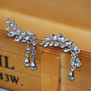 Women Crystal Leaf Fringed Earrings Gold