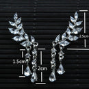 Women Crystal Leaf Fringed Earrings Gold