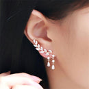 Women Crystal Leaf Fringed Earrings Gold