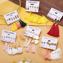 Women Long Tassel Stud Earrings Set Bohemian Flower Heart Earring(B11-02-03)