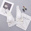 Sexy Lace Camisoles Tank Top Deep V Back Cross Wirefree Underwear Lingerie Brassiere(White)