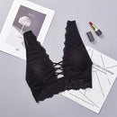 Sexy Lace Camisoles Tank Top Deep V Back Cross Wirefree Underwear Lingerie Brassiere(White)