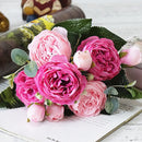 Beautiful Rose Peony Artificial Silk Flowers Small Bouquet Fores Home Party Spring Wedding Decoration Fake Flower(Pink and dark pink)