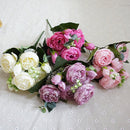 Beautiful Rose Peony Artificial Silk Flowers Small Bouquet Fores Home Party Spring Wedding Decoration Fake Flower(Pink and dark pink)