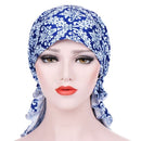 Stretch Printed Turban Big Tail Hat Flower Cloth Curved Turban Hat, Size:M 56-58cm(Geometric Navy)
