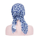 Stretch Printed Turban Big Tail Hat Flower Cloth Curved Turban Hat, Size:M 56-58cm(Geometric Navy)