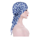 Stretch Printed Turban Big Tail Hat Flower Cloth Curved Turban Hat, Size:M 56-58cm(Small Floral Blue)
