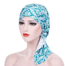 Stretch Printed Turban Big Tail Hat Flower Cloth Curved Turban Hat, Size:M 56-58cm(Small Floral Green)