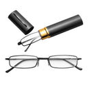 Reading Glasses Metal Spring Foot Portable Presbyopic Glasses with Tube Case +3.00D(Black )