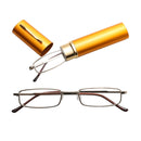 Reading Glasses Metal Spring Foot Portable Presbyopic Glasses with Tube Case +3.00D(Black )