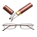 Reading Glasses Metal Spring Foot Portable Presbyopic Glasses with Tube Case +3.50D(Brown )