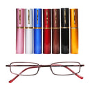 Reading Glasses Metal Spring Foot Portable Presbyopic Glasses with Tube Case +3.50D(Silver Gray )
