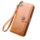 Vintage Button Phone Purses Women Wallets Female Purse Leather Brand Retro Ladies Long Zipper Woman Wallet Card Clutch(Long brown)