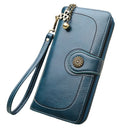Vintage Button Phone Purses Women Wallets Female Purse Leather Brand Retro Ladies Long Zipper Woman Wallet Card Clutch(Long green)