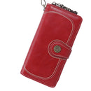 Vintage Button Phone Purses Women Wallets Female Purse Leather Brand Retro Ladies Long Zipper Woman Wallet Card Clutch(Long wine)