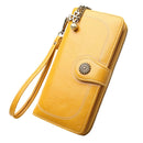 Vintage Button Phone Purses Women Wallets Female Purse Leather Brand Retro Ladies Long Zipper Woman Wallet Card Clutch(Long yellow)