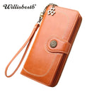 Vintage Button Phone Purses Women Wallets Female Purse Leather Brand Retro Ladies Long Zipper Woman Wallet Card Clutch(Long yellow)
