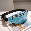 Women Sequins Laser Waist Pack Multi-functional Sports Chest Waist Bag(Blue)