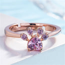 Women Crystal Cute Cat Claw Opening Adjustable Ring Jewelry(Pink diamond Rose gold)