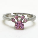 Women Crystal Cute Cat Claw Opening Adjustable Ring Jewelry(Pink diamond white gold)