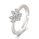Women Crystal Cute Cat Claw Opening Adjustable Ring Jewelry(White diamond white gold)