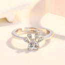 Women Crystal Cute Cat Claw Opening Adjustable Ring Jewelry(White diamond white gold)