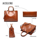 Leather Handbags Big Women Bag Casual Female Bags Trunk Tote Shoulder Bag Ladies Large Bolsos, Color:Coffee