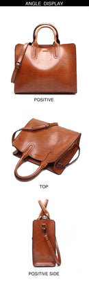 Leather Handbags Big Women Bag Casual Female Bags Trunk Tote Shoulder Bag Ladies Large Bolsos, Color:Brown