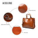 Leather Handbags Big Women Bag Casual Female Bags Trunk Tote Shoulder Bag Ladies Large Bolsos, Color:Brown