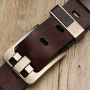 Wide Needle Black Vintage Lacquered Cowhide Pin Buckle Waistband for Men, Belt Length:140CM