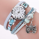 2 PCS Ladies Small Dial Circle Owl Pendant Bracelet Watch(Blue)