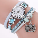 2 PCS Ladies Small Dial Circle Owl Pendant Bracelet Watch(Blue)