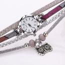 2 PCS Ladies Small Dial Circle Owl Pendant Bracelet Watch(Blue)