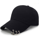 Unisex Casual Solid Color Adjustable Baseball Caps with Ring(Black)