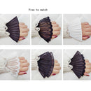 Spring and Autumn Ladies Double Fake Sleeve Lace Hollow Hook Flower Cuff Decoration Accessories(Black Pleated)