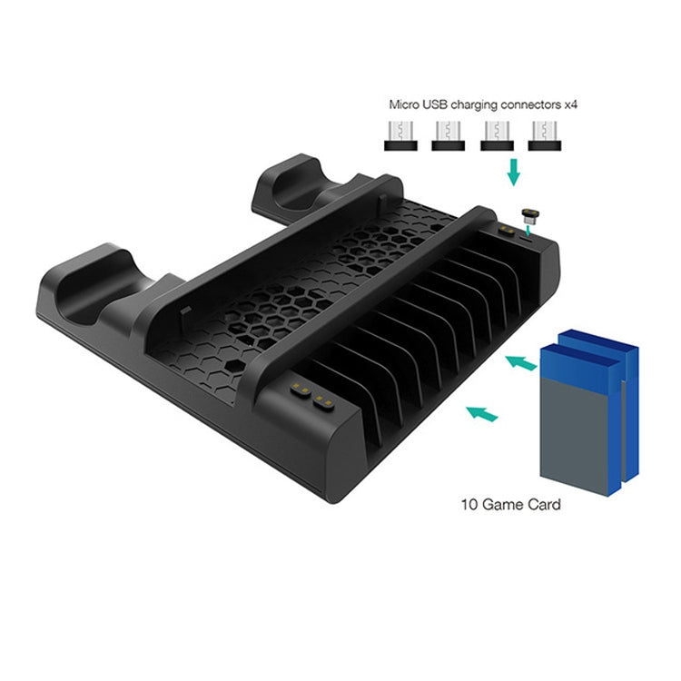 DOBE For PS4 / SLIM / PRO Multi-function Cooling Base Cooling Fan + Disc Rack + Dual Charge with LED Lights