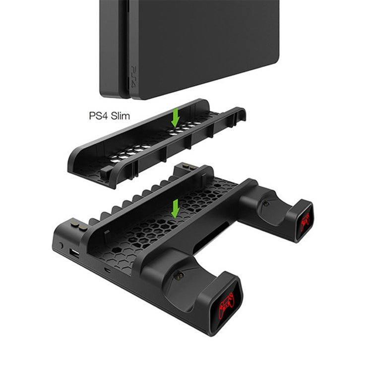 DOBE For PS4 / SLIM / PRO Multi-function Cooling Base Cooling Fan + Disc Rack + Dual Charge with LED Lights