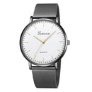 Geneva Fashion Quartz Watch Men Women Mesh Stainless Steel Watchband(Black shell white dial gold needle)