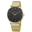 Geneva Fashion Quartz Watch Men Women Mesh Stainless Steel Watchband(Gold shell black dial gold needle)