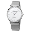 Geneva Fashion Quartz Watch Men Women Mesh Stainless Steel Watchband(Silver shell white dial silver needle)