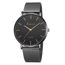 Geneva Fashion Quartz Watch Men Women Mesh Stainless Steel Watchband(Black band black dial gold needle)