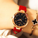 XIAOYA Fashion Women Star Sky Dial PU Leather Belt Quartz Wrist Watches(White)
