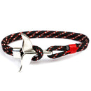 Whale Tail Anchor Charm Nautical Survival Rope Chain Bracelets(Black)