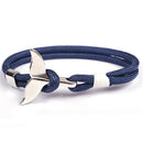 Whale Tail Anchor Charm Nautical Survival Rope Chain Bracelets(Black)
